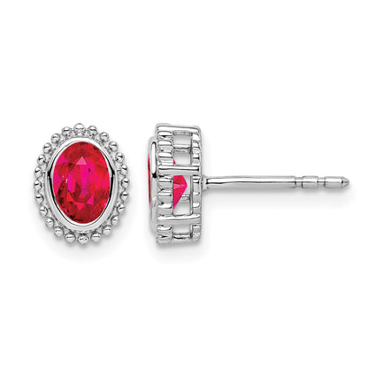 14k White Gold 5x3mm Oval Ruby Post Earrings