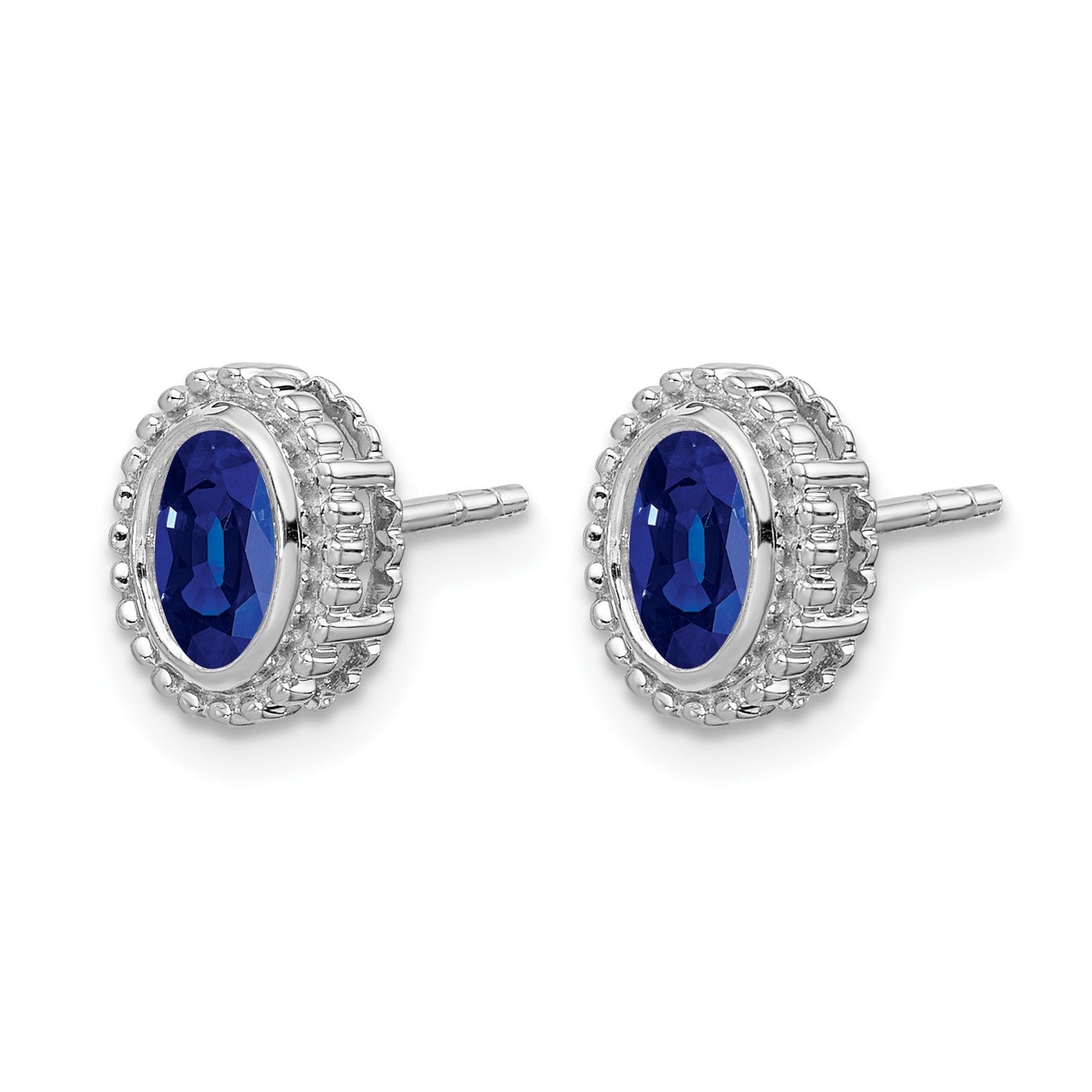 14k White Gold 5x3mm Oval Sapphire Post Earrings