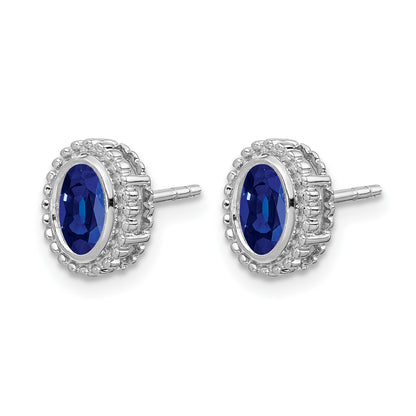 14k White Gold 5x3mm Oval Sapphire Post Earrings