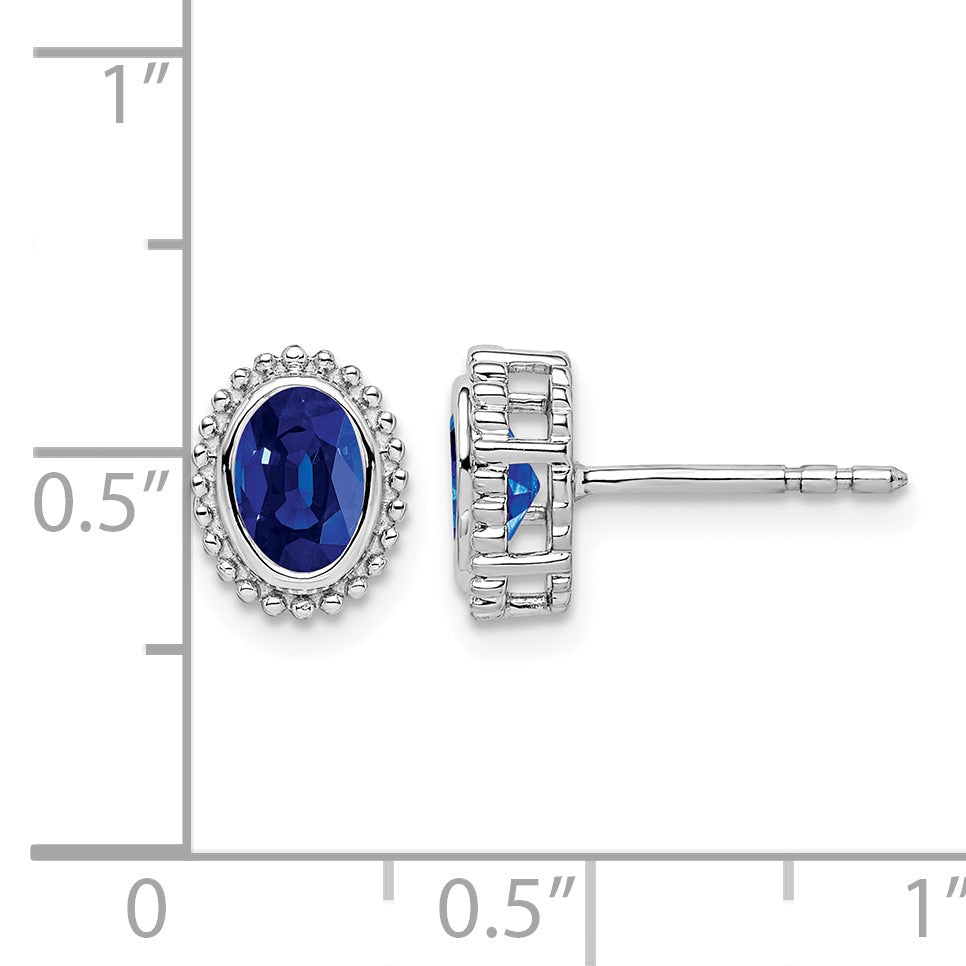 14k White Gold 5x3mm Oval Sapphire Post Earrings
