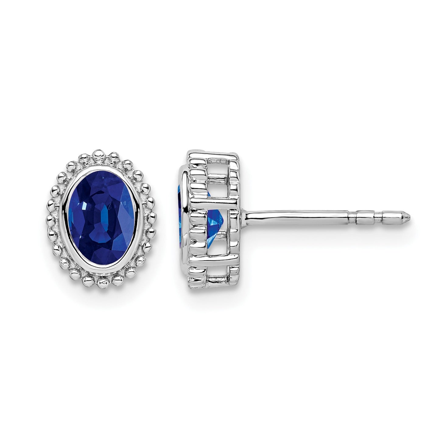 14k White Gold 5x3mm Oval Sapphire Post Earrings