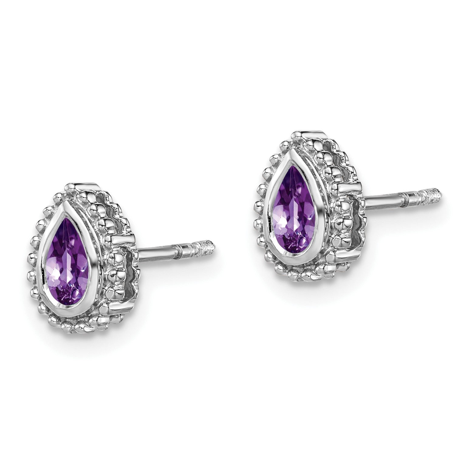 14k White Gold 7x5mm Pear Amethyst Post Earrings