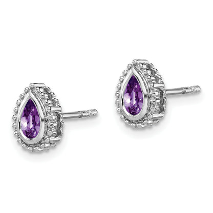 14k White Gold 7x5mm Pear Amethyst Post Earrings