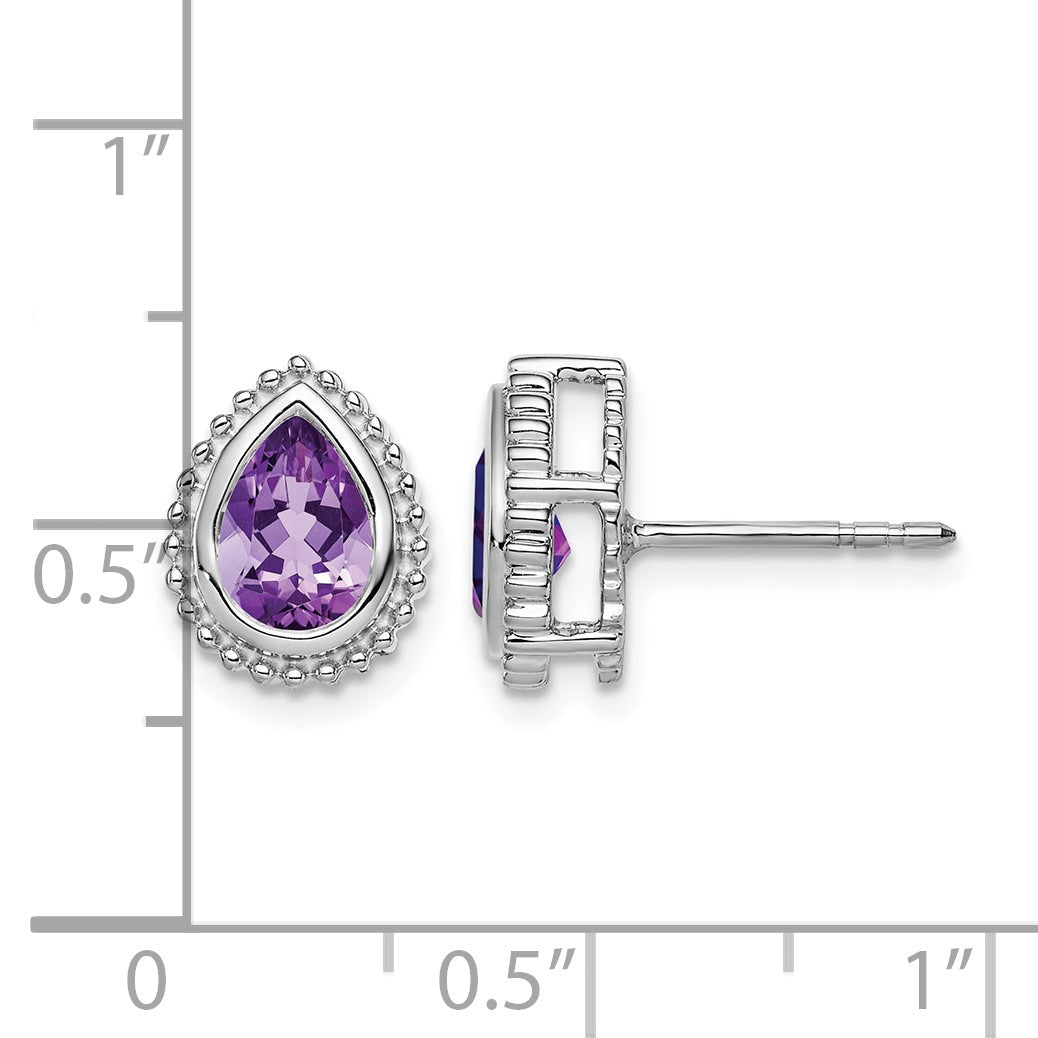 14k White Gold 7x5mm Pear Amethyst Post Earrings
