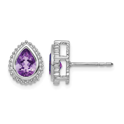 14k White Gold 7x5mm Pear Amethyst Post Earrings