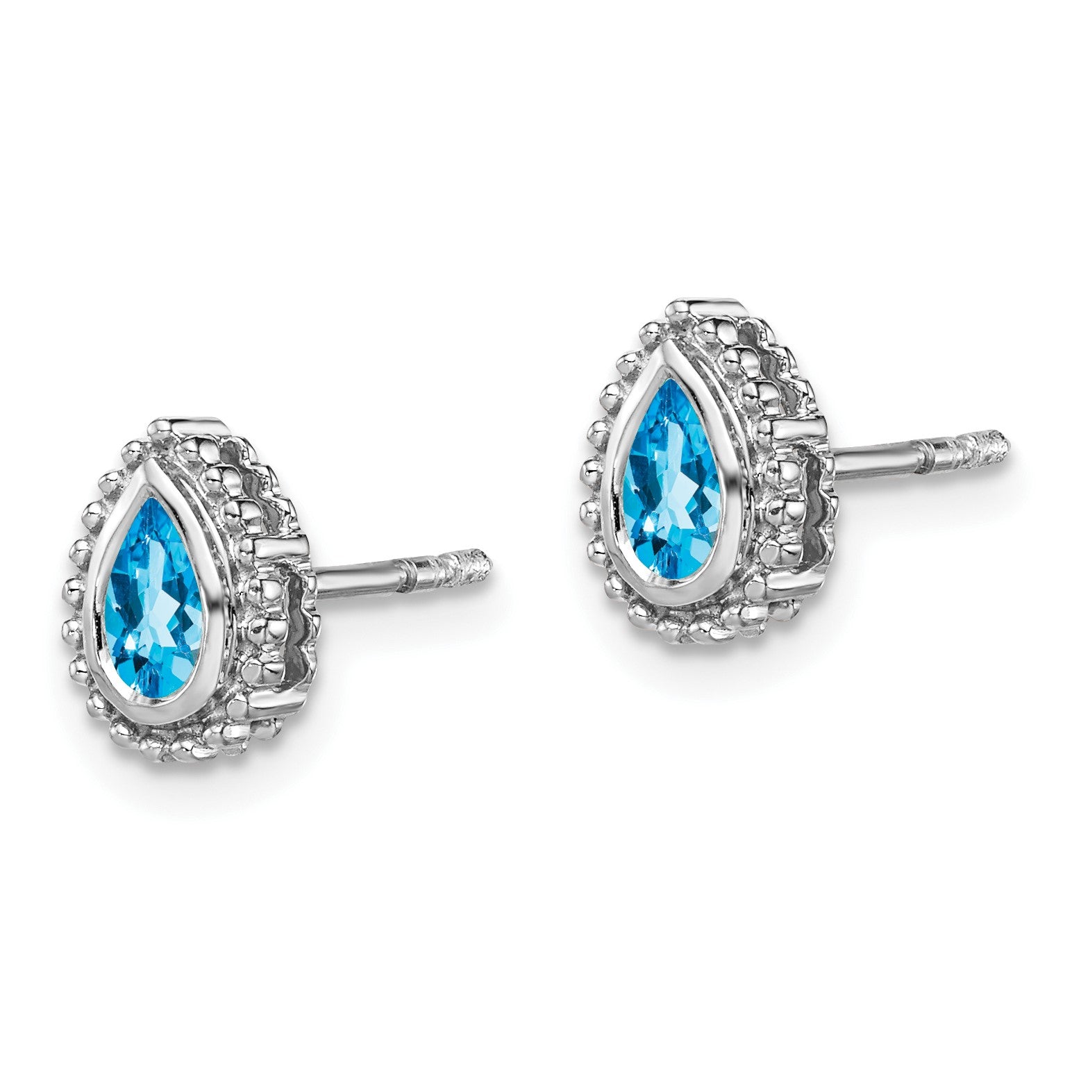 14k White Gold 7x5mm Pear Blue Topaz Post Earrings