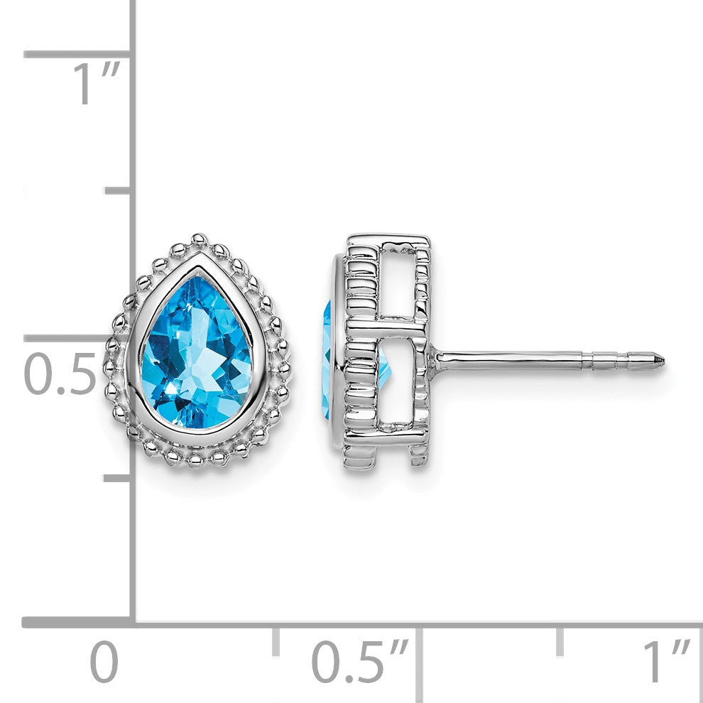 14k White Gold 7x5mm Pear Blue Topaz Post Earrings