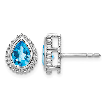 14k White Gold 7x5mm Pear Blue Topaz Post Earrings