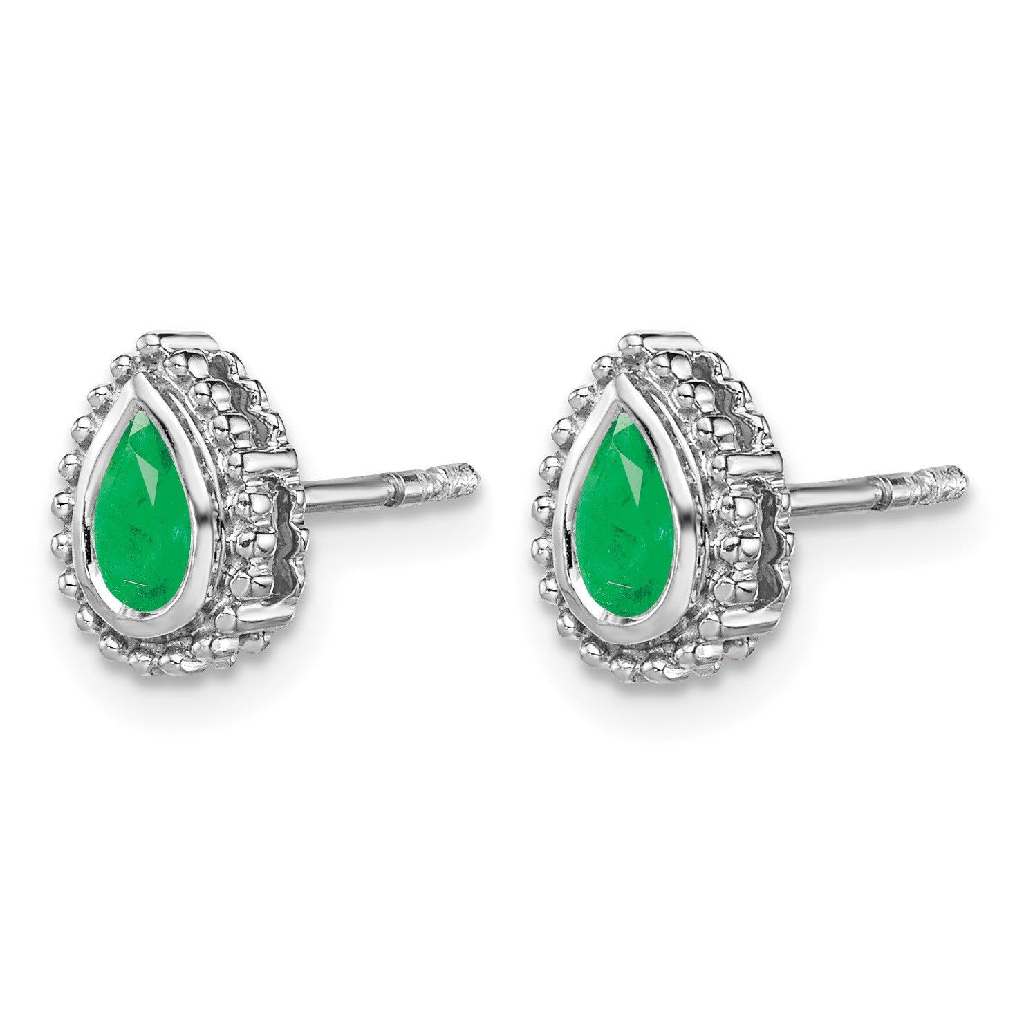 14k White Gold 5x3mm Pear Emerald Post Earrings