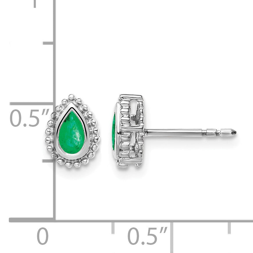 14k White Gold 5x3mm Pear Emerald Post Earrings