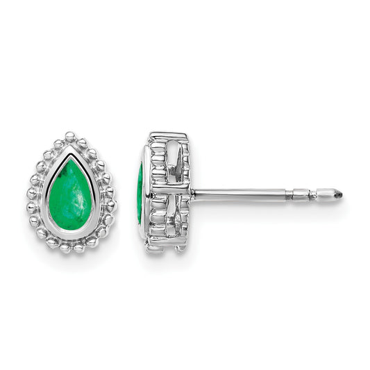 14k White Gold 5x3mm Pear Emerald Post Earrings