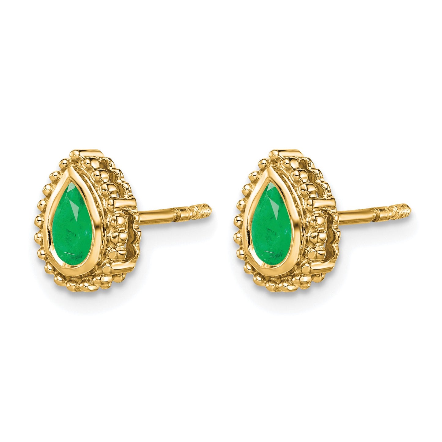 14k 5x3mm Pear Emerald Post Earrings