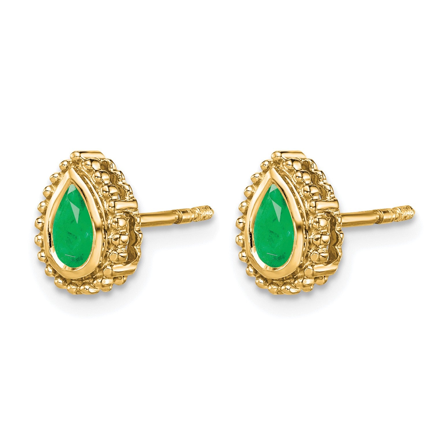14k 5x3mm Pear Emerald Post Earrings