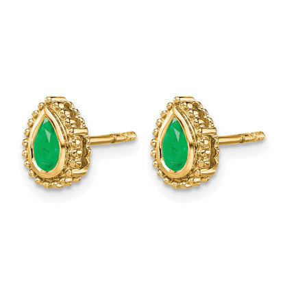 14k 5x3mm Pear Emerald Post Earrings