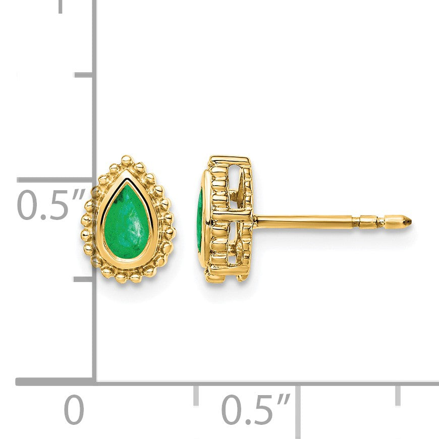 14k 5x3mm Pear Emerald Post Earrings