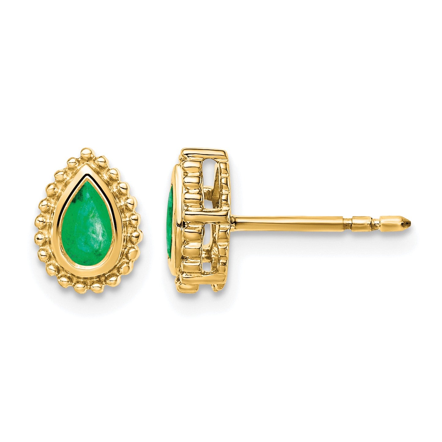 14k 5x3mm Pear Emerald Post Earrings