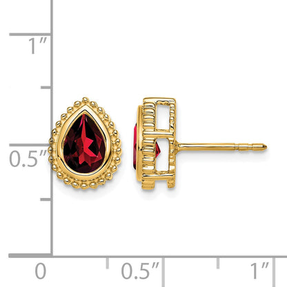 14k 7x5mm Pear Garnet Post Earrings