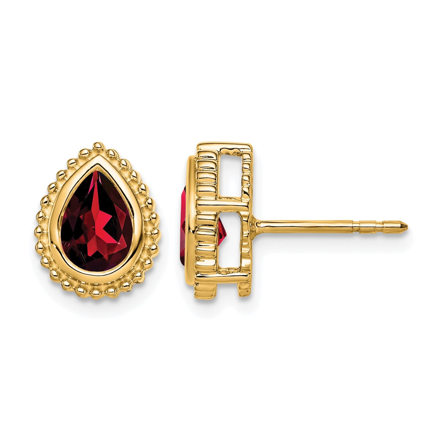 14k 7x5mm Pear Garnet Post Earrings