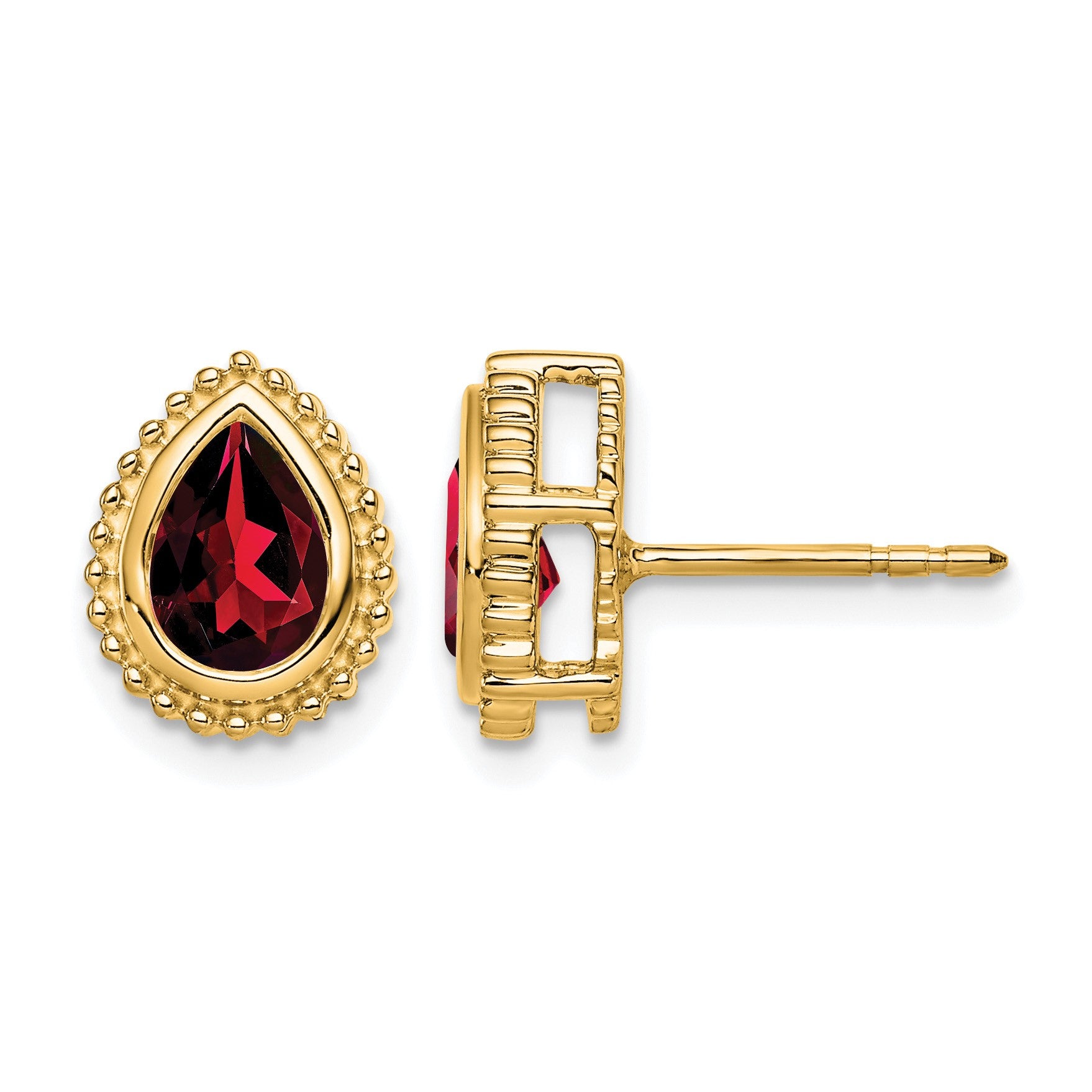 14k 7x5mm Pear Garnet Post Earrings