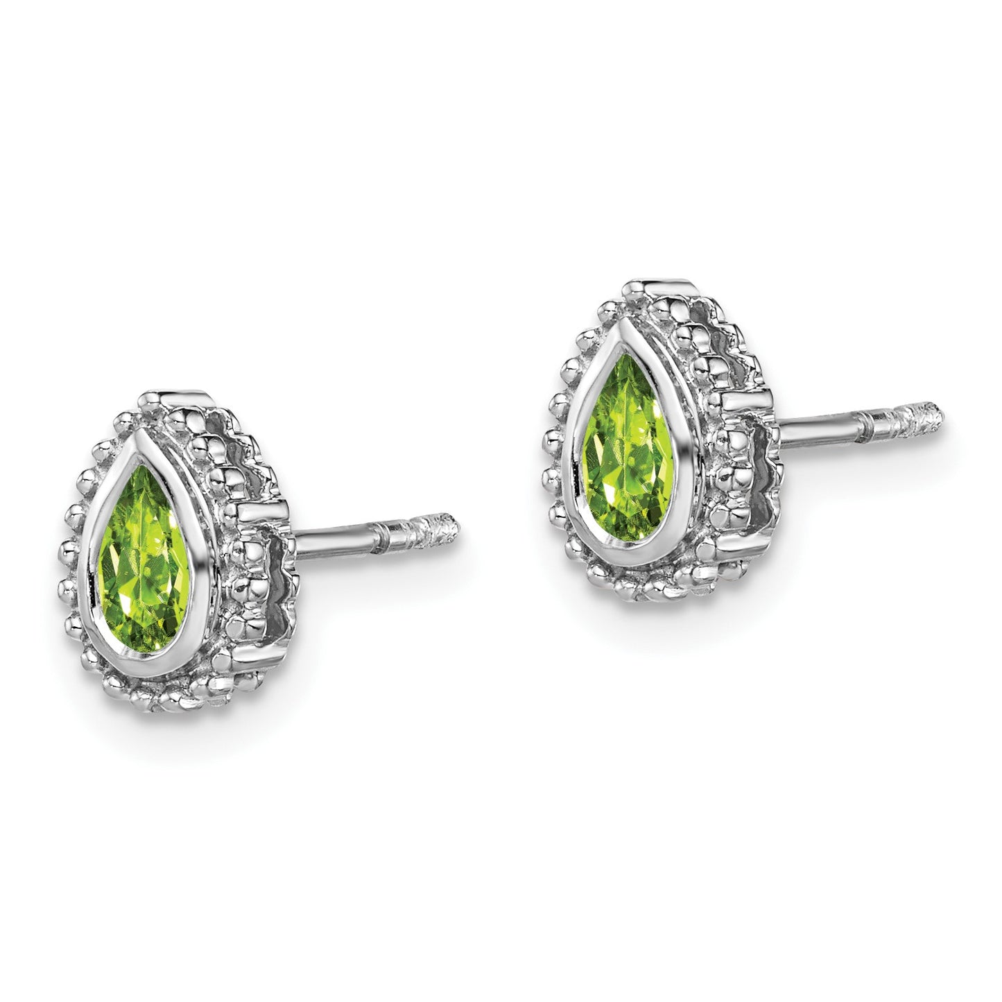 14k White Gold 7x5mm Pear Peridot Post Earrings