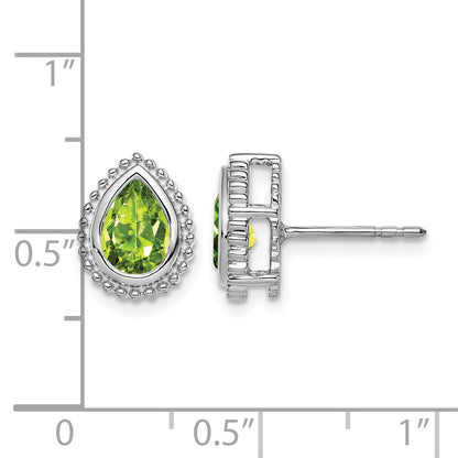 14k White Gold 7x5mm Pear Peridot Post Earrings