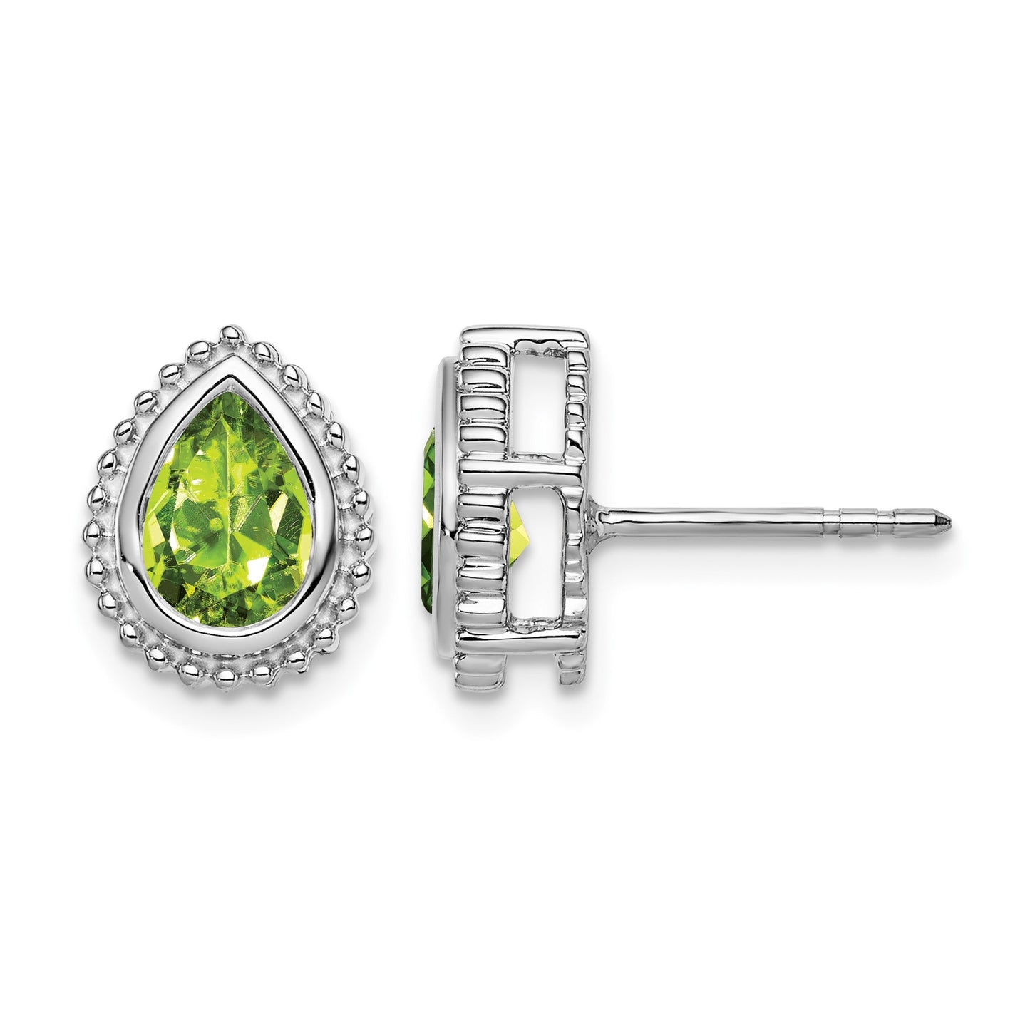 14k White Gold 7x5mm Pear Peridot Post Earrings