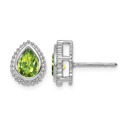 14k White Gold 7x5mm Pear Peridot Post Earrings