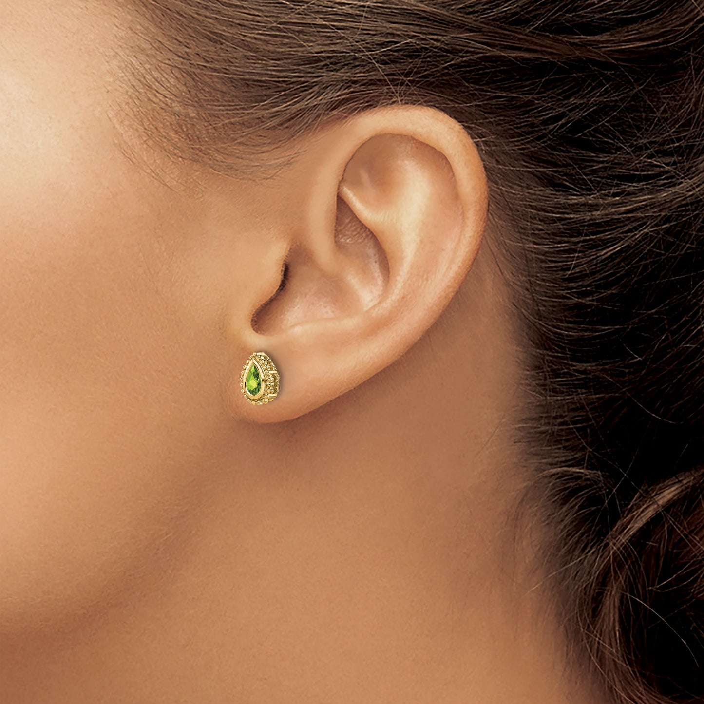 14k 7x5mm Pear Peridot Post Earrings