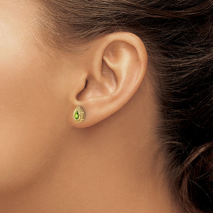14k 7x5mm Pear Peridot Post Earrings
