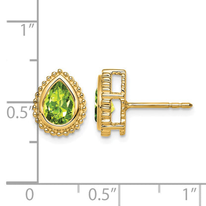 14k 7x5mm Pear Peridot Post Earrings