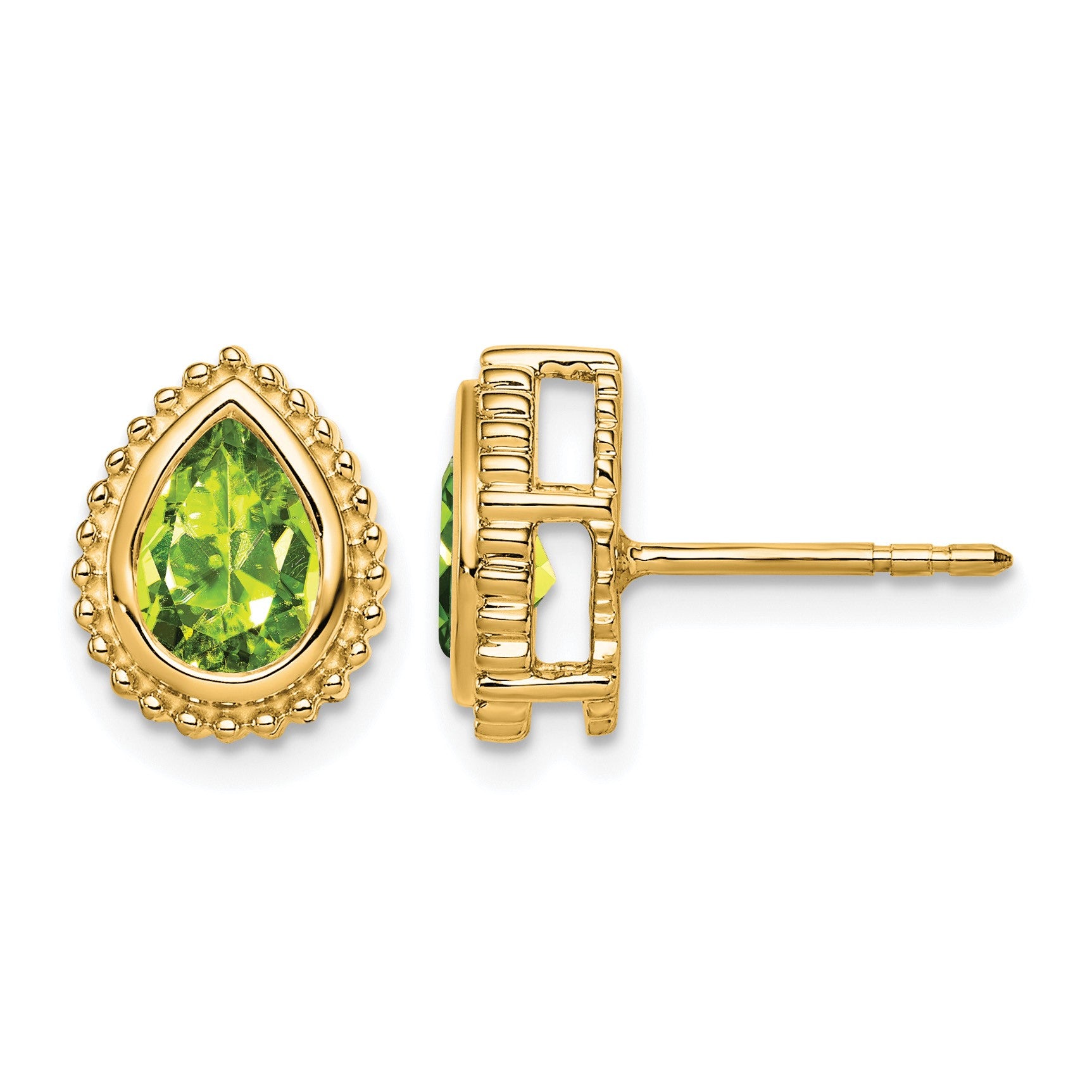14k 7x5mm Pear Peridot Post Earrings