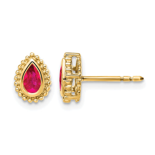 14k 5x3mm Pear Ruby Post Earrings