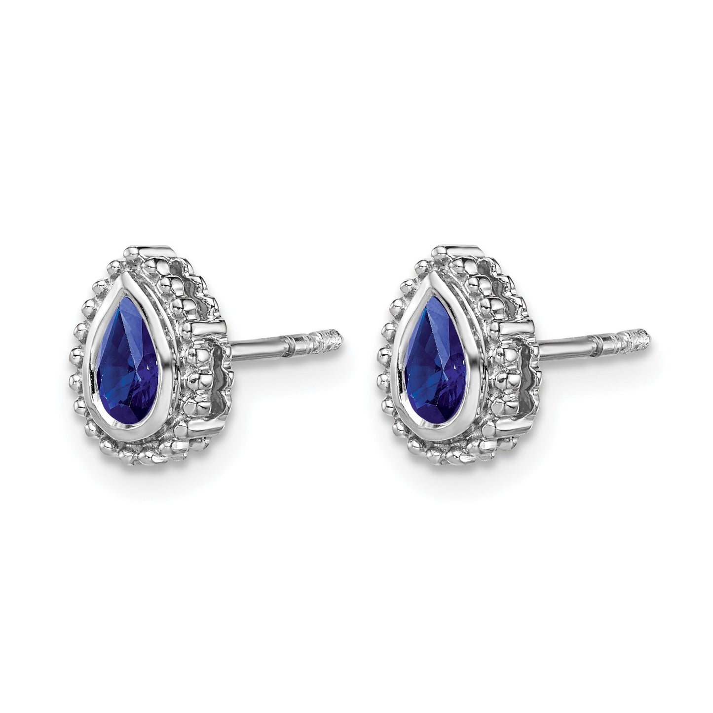 14k White Gold 5x3mm Pear Sapphire Post Earrings