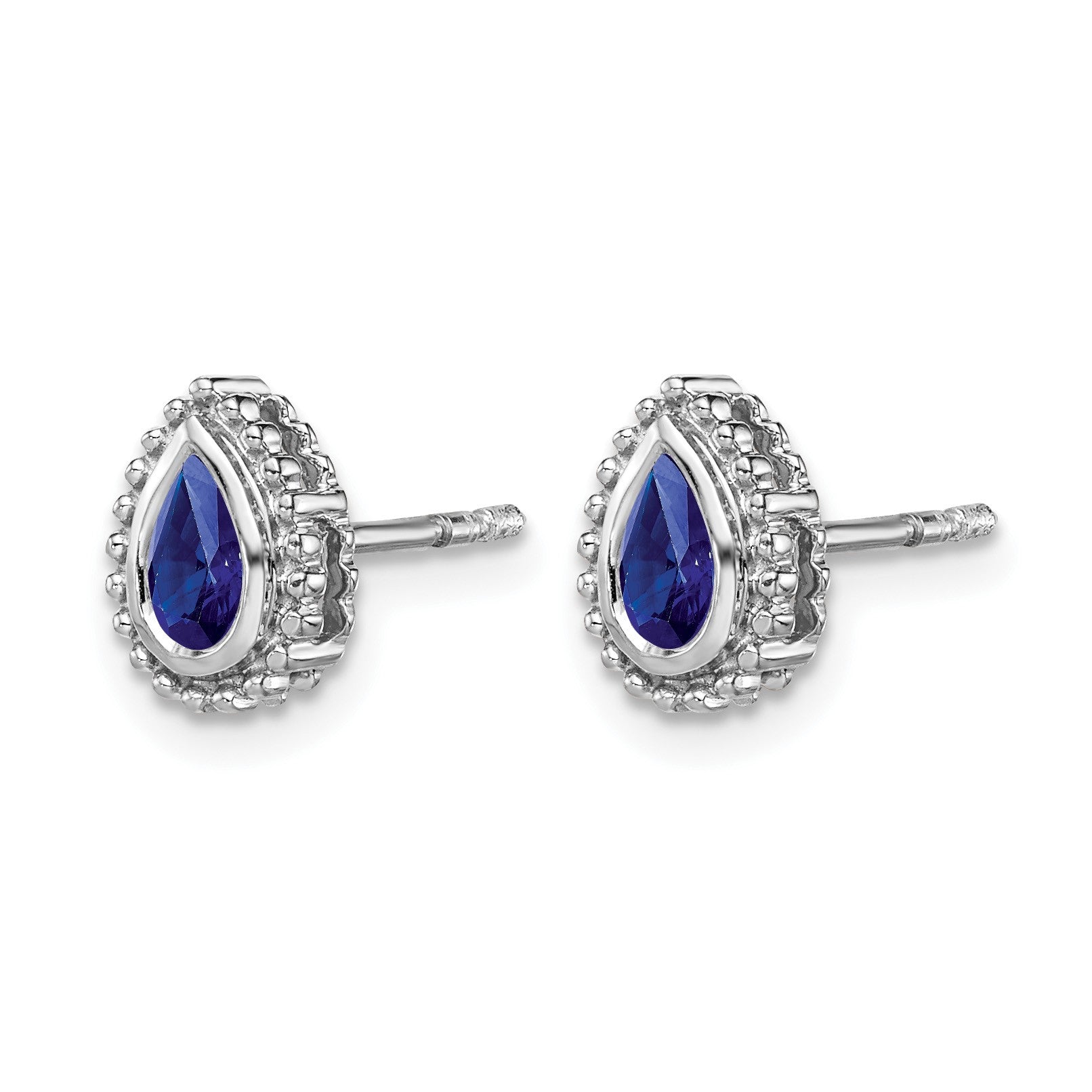 14k White Gold 5x3mm Pear Sapphire Post Earrings