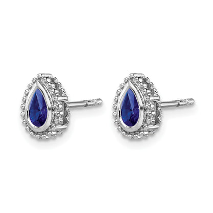 14k White Gold 5x3mm Pear Sapphire Post Earrings