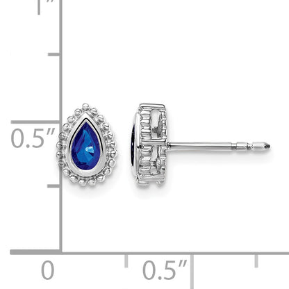 14k White Gold 5x3mm Pear Sapphire Post Earrings