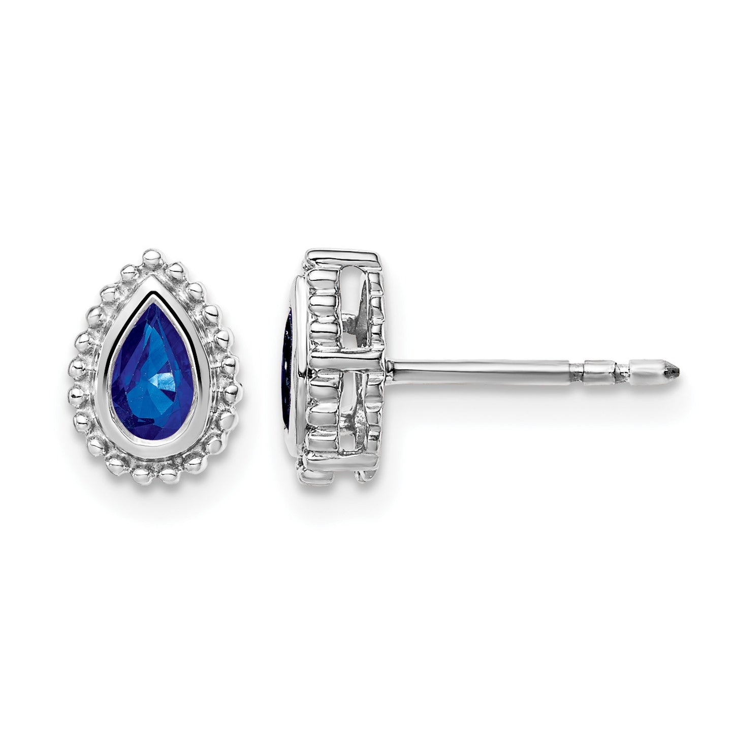 14k White Gold 5x3mm Pear Sapphire Post Earrings