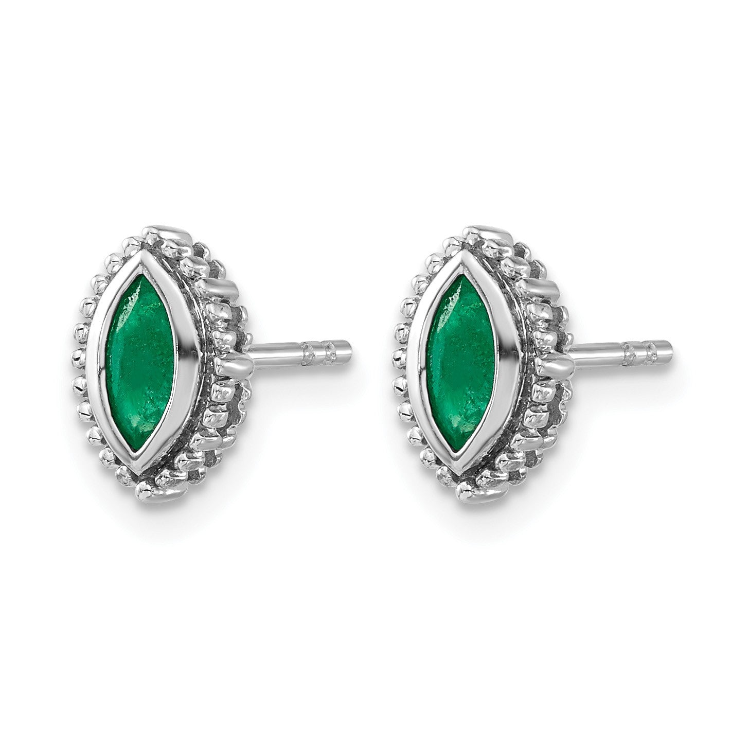 14k White Gold 6x3mm Marquise Emerald Post Earrings