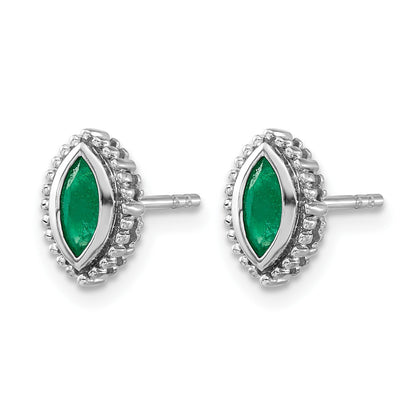 14k White Gold 6x3mm Marquise Emerald Post Earrings