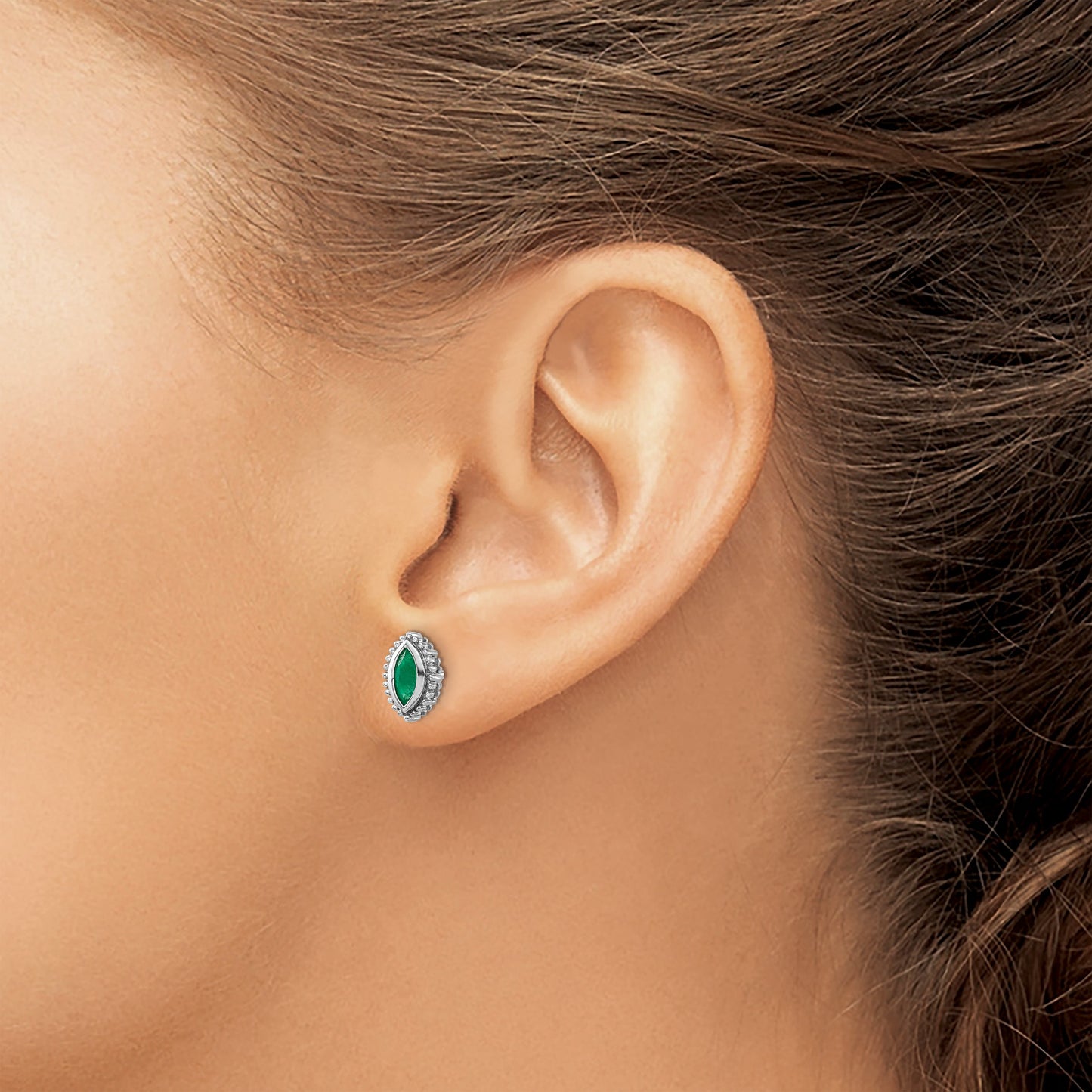 14k White Gold 6x3mm Marquise Emerald Post Earrings