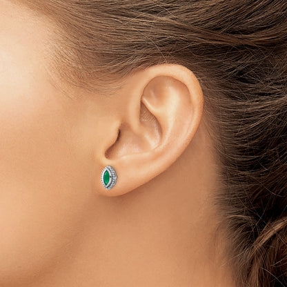 14k White Gold 6x3mm Marquise Emerald Post Earrings