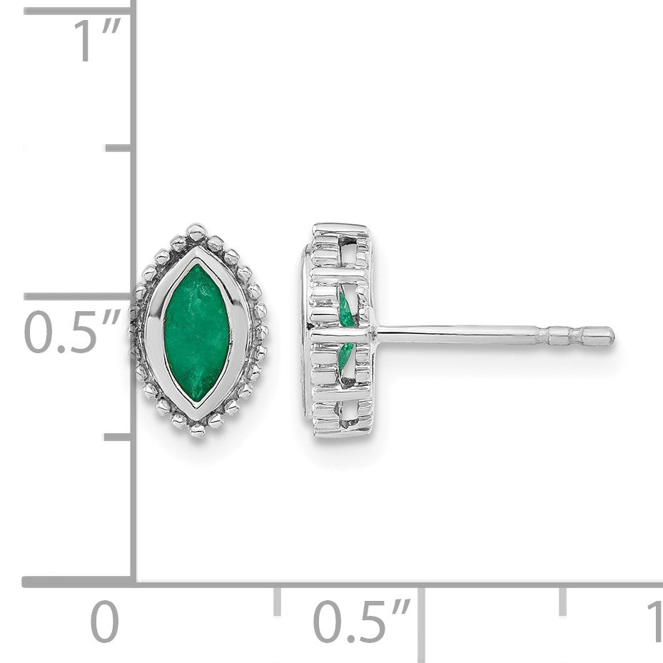 14k White Gold 6x3mm Marquise Emerald Post Earrings