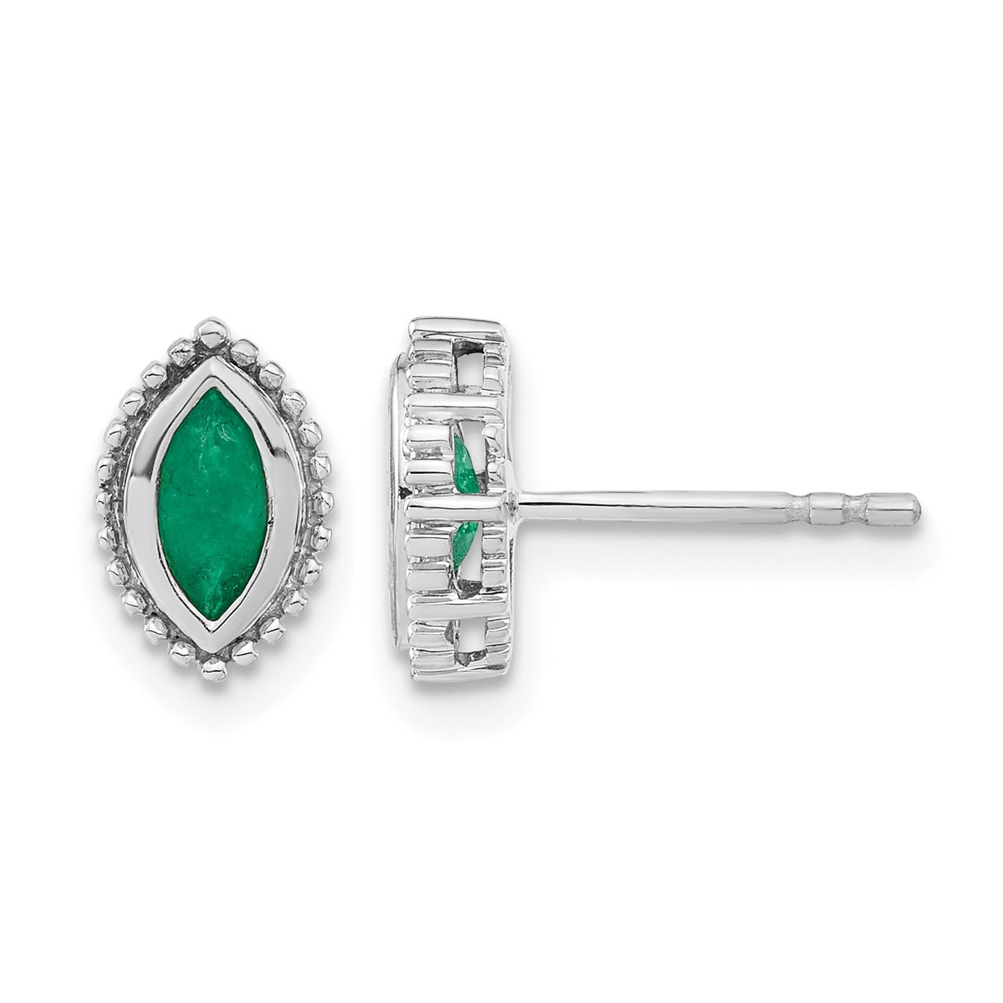 14k White Gold 6x3mm Marquise Emerald Post Earrings