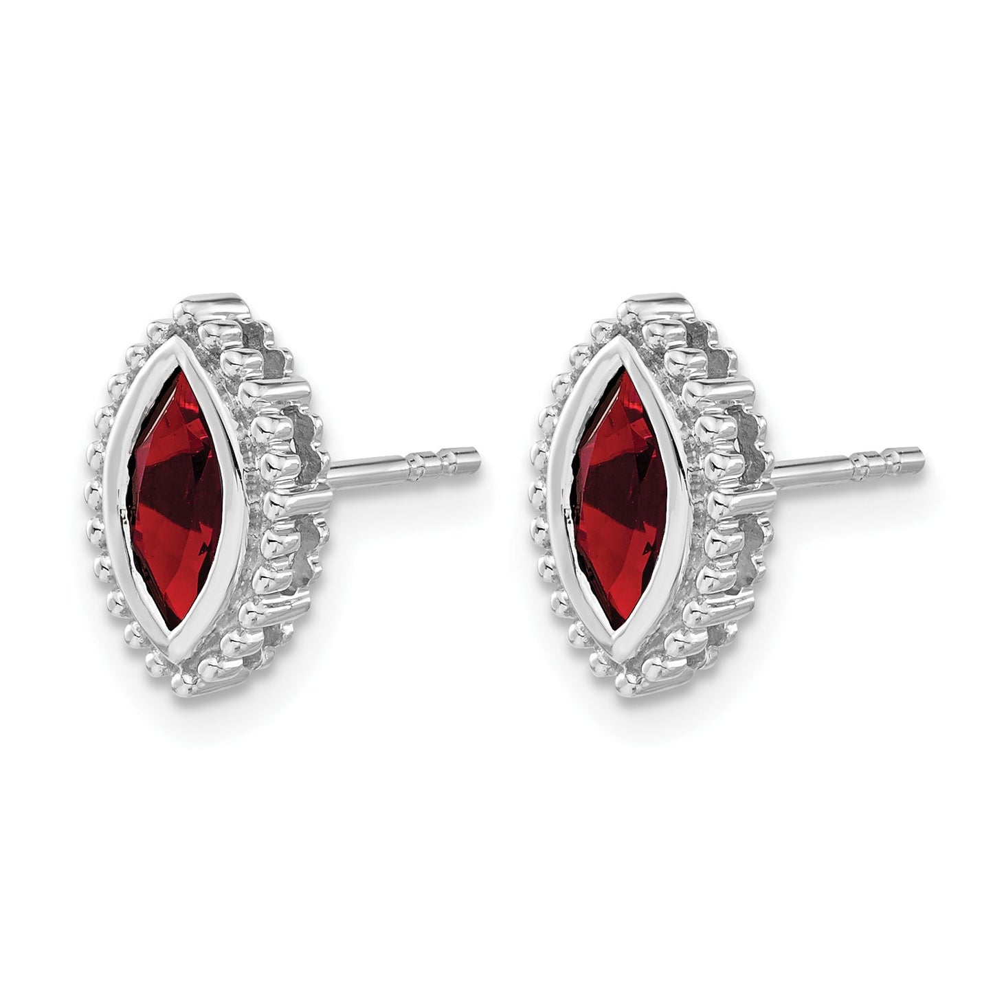 14k White Gold 8x4mm Marquise Garnet Post Earrings
