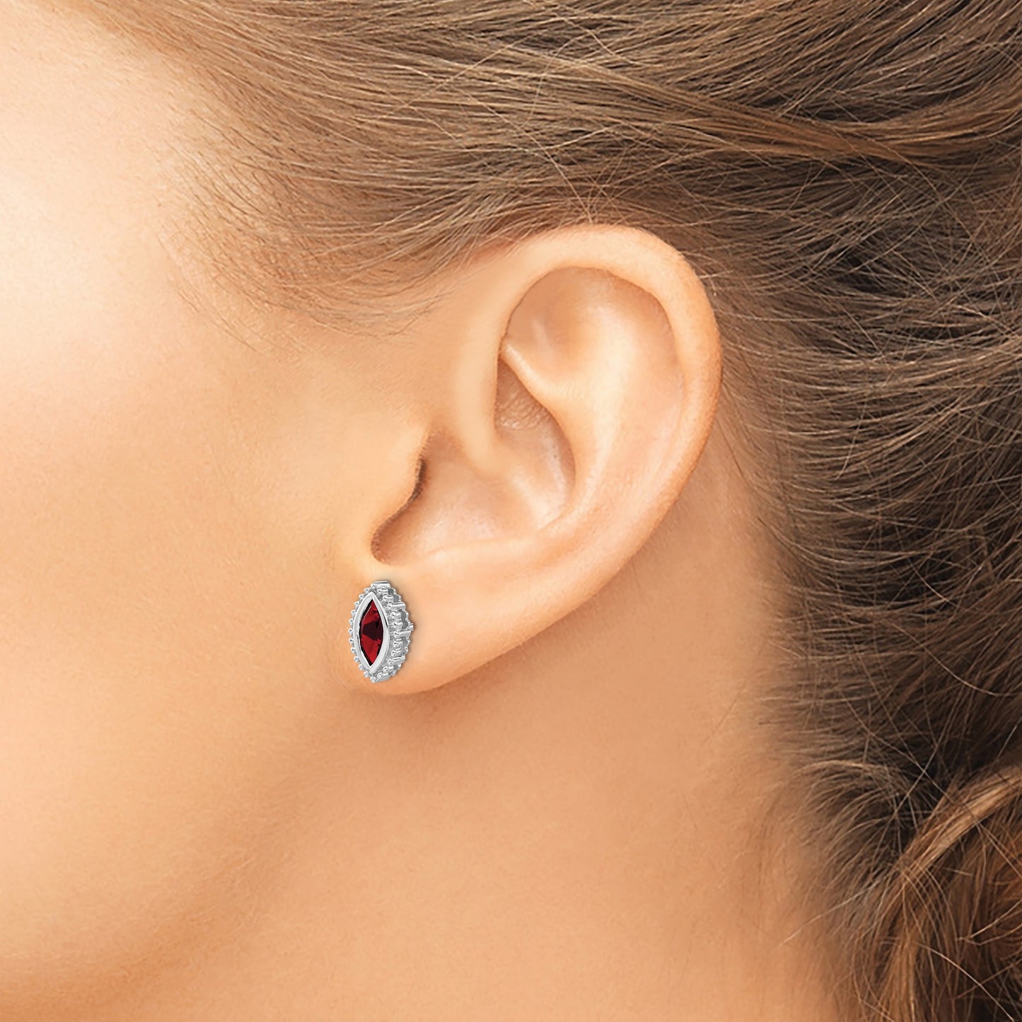 14k White Gold 8x4mm Marquise Garnet Post Earrings