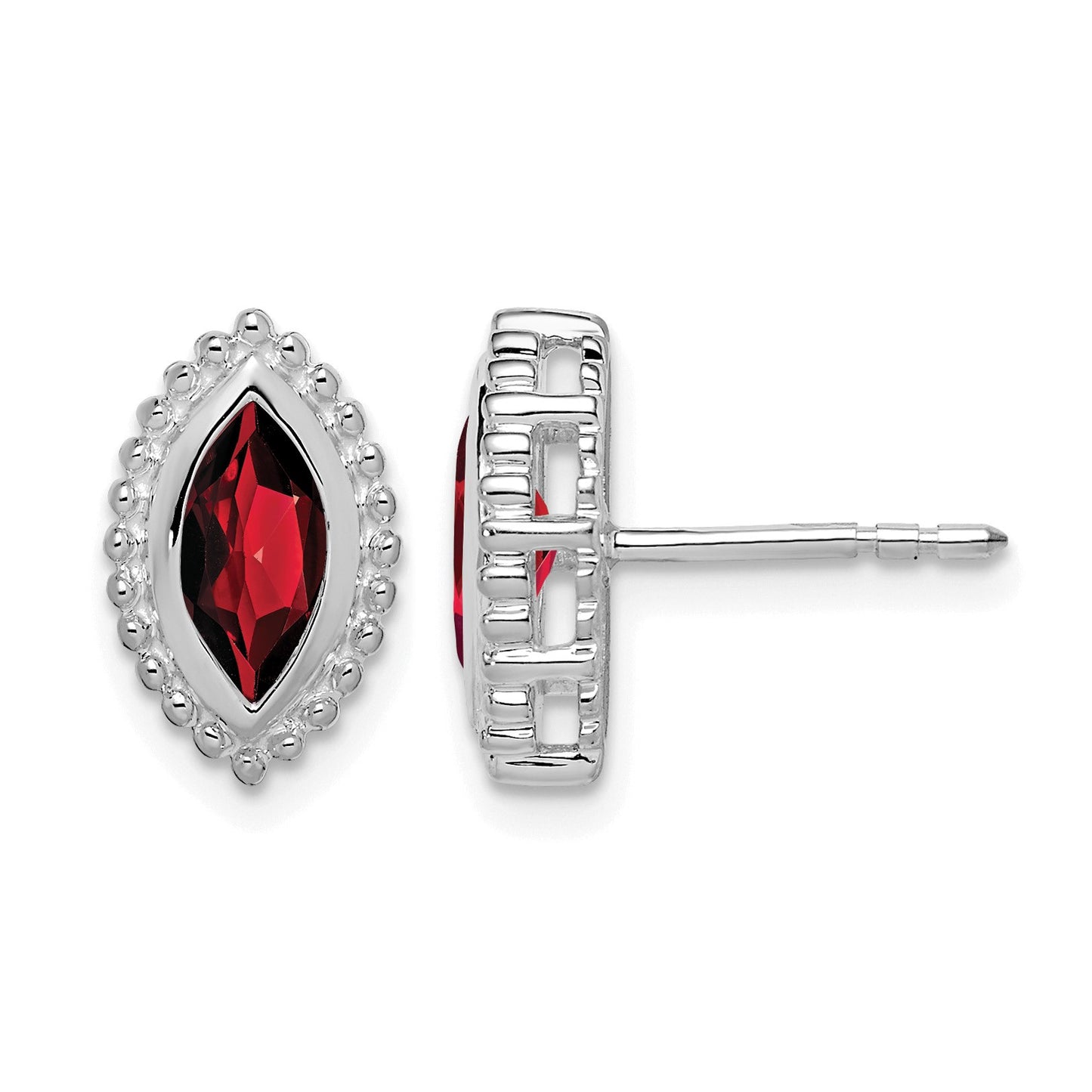 14k White Gold 8x4mm Marquise Garnet Post Earrings