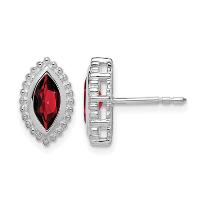 14k White Gold 8x4mm Marquise Garnet Post Earrings