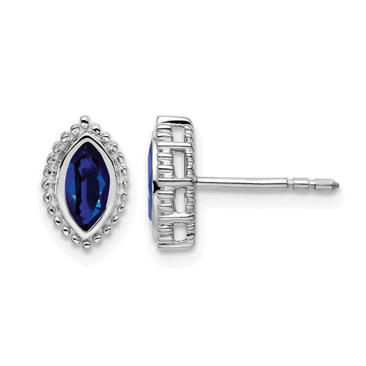 14k White Gold 6x3mm Marquise Sapphire Post Earrings