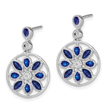 14k White Gold Marquise and Pear Sapphire and Diamond Floral Dangle Post Earrings