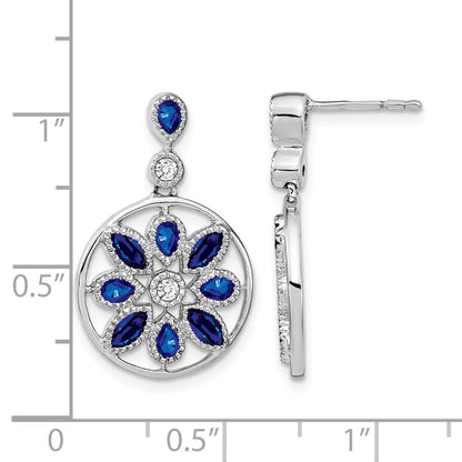 14k White Gold Marquise and Pear Sapphire and Diamond Floral Dangle Post Earrings